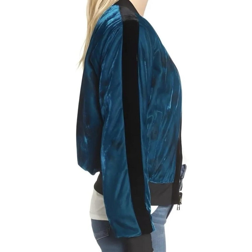 Pam & Gela Women’s Full-Zip Bomber Jacket Quilted Velour Aqua Teal Soft Light - Picture 2 of 8